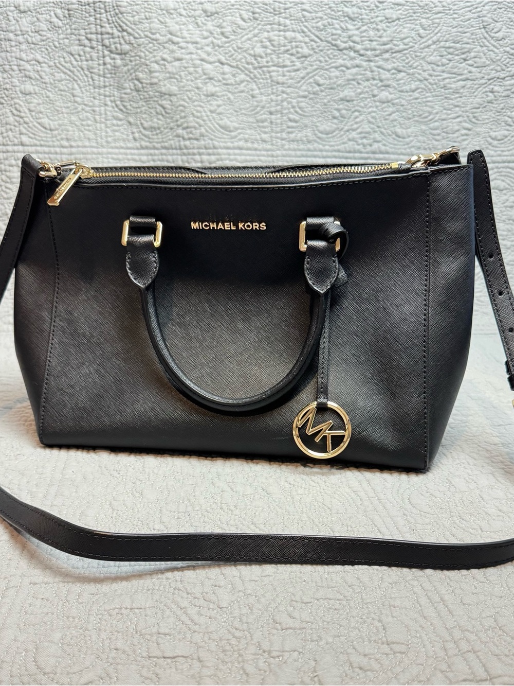 Michael Kors Black Saffiano Satchel with Gold Accents